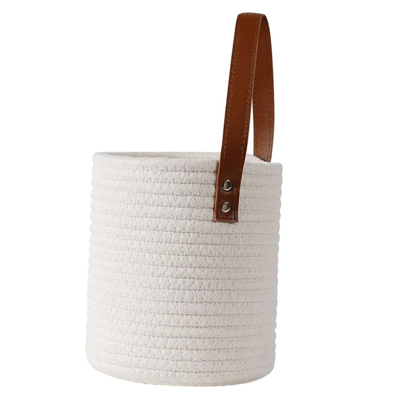 White Cotton Rope Storage Basket Wall Hanging Home Decor For Kitchen Flowers - Image 2
