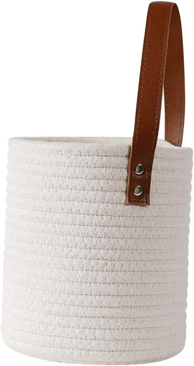 White Cotton Rope Storage Basket Wall Hanging Home Decor For Kitchen Flowers - Image 1
