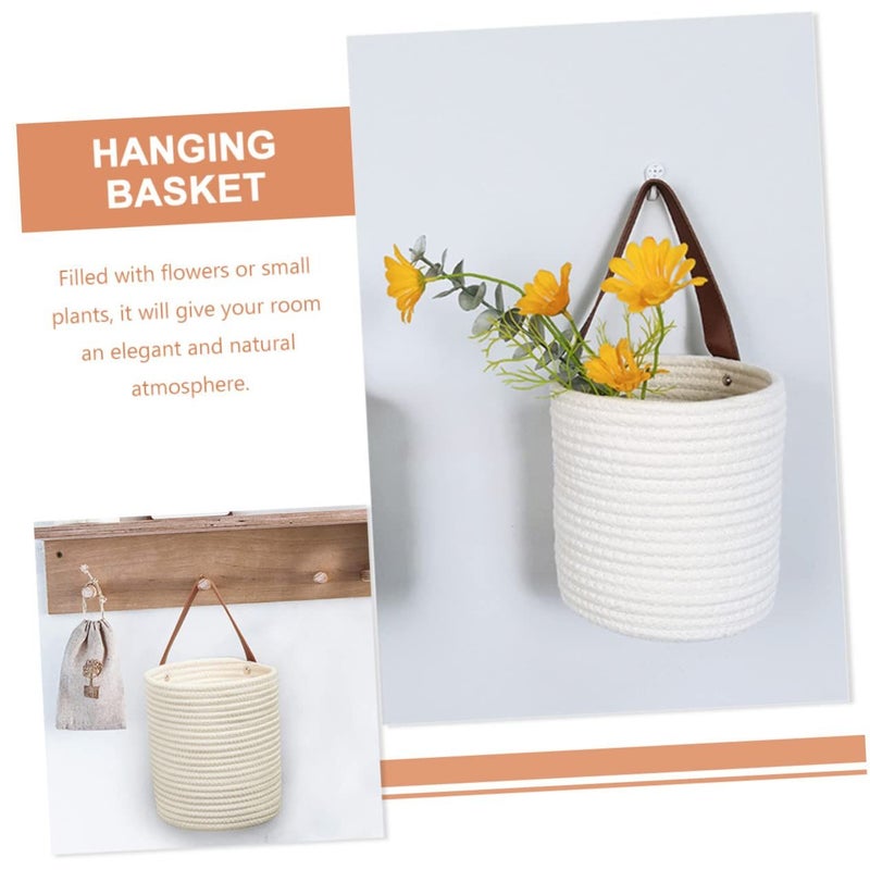 White Cotton Rope Storage Basket Wall Hanging Home Decor For Kitchen Flowers - Image 3