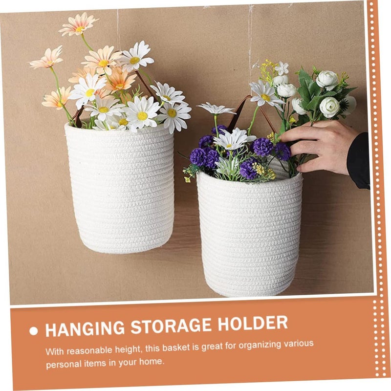 White Cotton Rope Storage Basket Wall Hanging Home Decor For Kitchen Flowers - Image 4