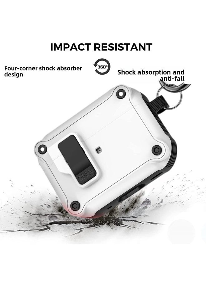 Airpods4 Earphone Case For Apple Airpodspro Protective Case Airpods3 Automatic Elastic Cover Protective Case-Color:White + Booster + Carabiner-Model:Apple Airpods 3