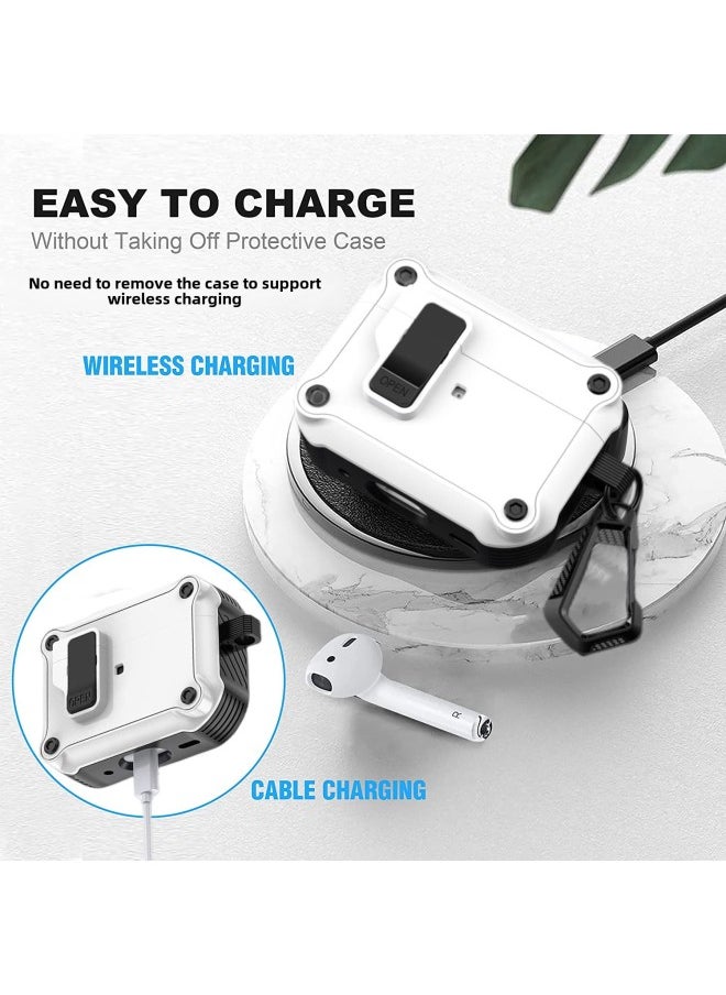 Airpods4 Earphone Case For Apple Airpodspro Protective Case Airpods3 Automatic Elastic Cover Protective Case-Color:White + Booster + Carabiner-Model:Apple Airpods 3