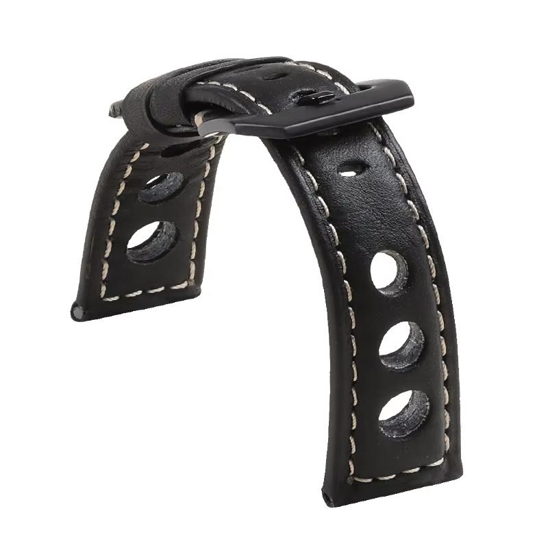 erorex 24Mm Three-Hole Breathable Genuine Leather Watch Band(Black) - Image 2