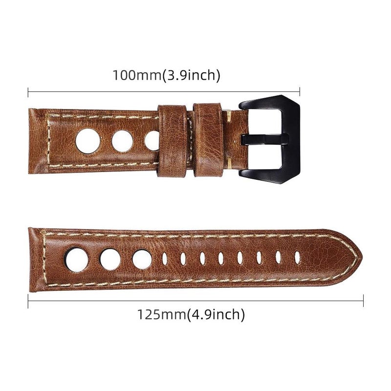 erorex 24Mm Three-Hole Breathable Genuine Leather Watch Band(Black) - Image 4