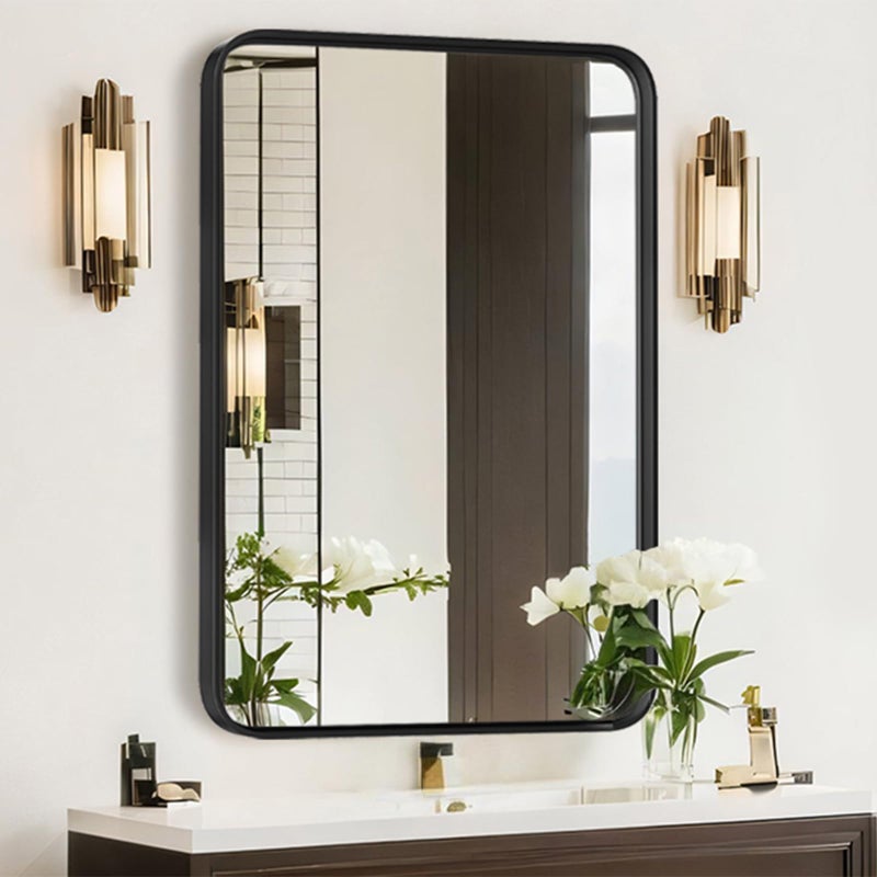 Atilioo Bathroom Mirror for Wall, 30x22 Inch Rectangle Mirror, Matte Black Metal Framed Bathroom Vanity Mirror for Restroom Farmhouse, Anti-Rust, Tempered Glass, Horizontally or Vertically Hanging - Image 1