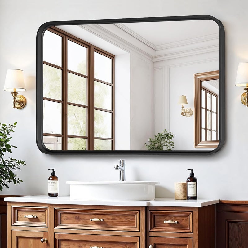 Atilioo Bathroom Mirror for Wall, 30x22 Inch Rectangle Mirror, Matte Black Metal Framed Bathroom Vanity Mirror for Restroom Farmhouse, Anti-Rust, Tempered Glass, Horizontally or Vertically Hanging - Image 3