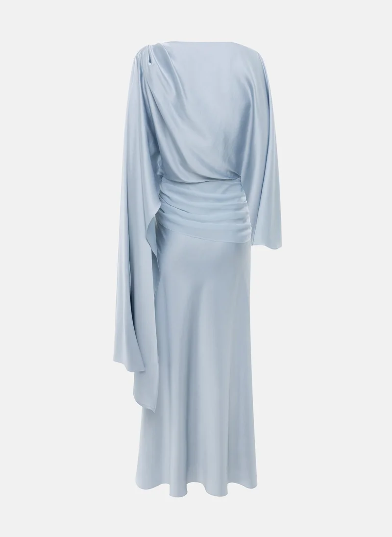 Lichi Satin maxi floor-length dress with asymmetrical drapery on the bodice