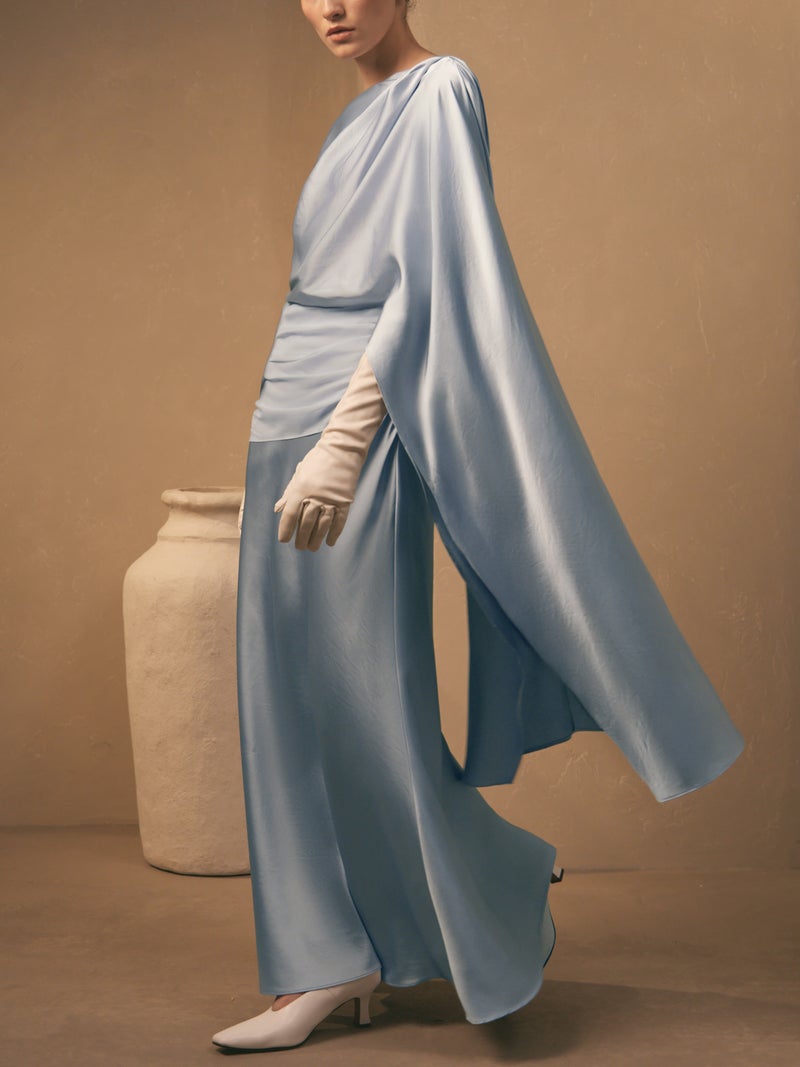 Lichi Satin maxi floor-length dress with asymmetrical drapery on the bodice - Image 1