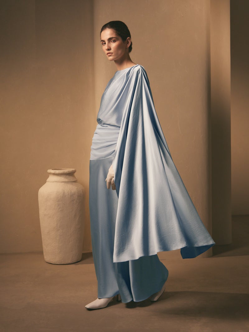 Lichi Satin maxi floor-length dress with asymmetrical drapery on the bodice - Image 4