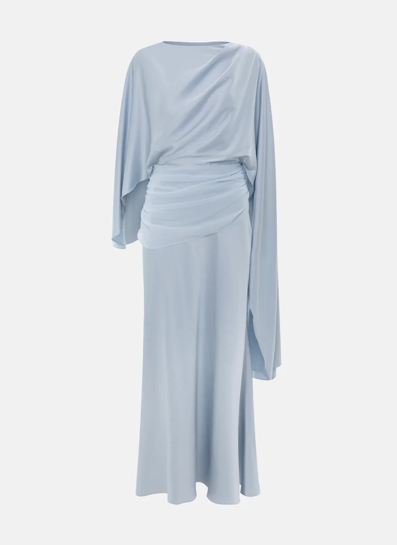 Lichi Satin maxi floor-length dress with asymmetrical drapery on the bodice