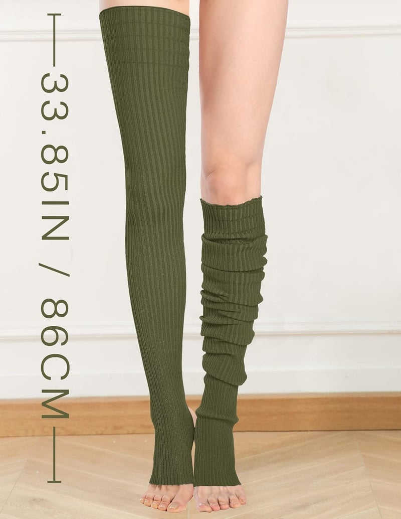 v28 Women Girls Thigh High Neon Ribbed Long 80s 90s Party Skating Leg Warmers - Image 1
