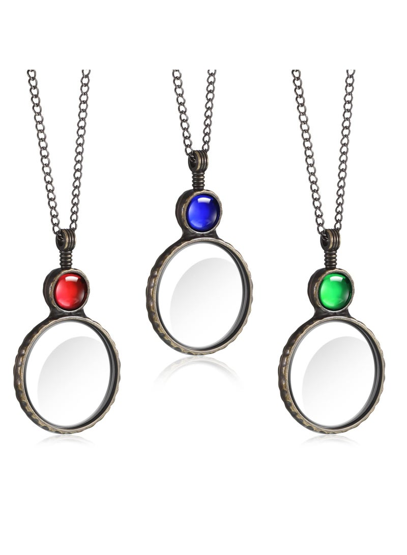 SYOSI Magnifying Glass Necklace, 3 Pieces Magnifier Pendant Necklace Vintage Reading Magnifier Necklace Muti-Colored Beads, Crafts Jewelry Accessory Gift for Women Girl Men - Image 1