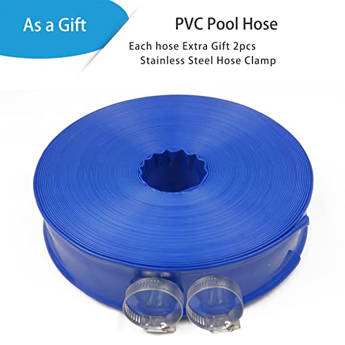 Poolvio 1-1/2" x 100' Professional Blue Backwash Hose with Clamps, General Purpose Reinforced PVC Lay-Flat Water Discharge Hose,for Use While Back-Washing Filters and Draining Pools - Image 2