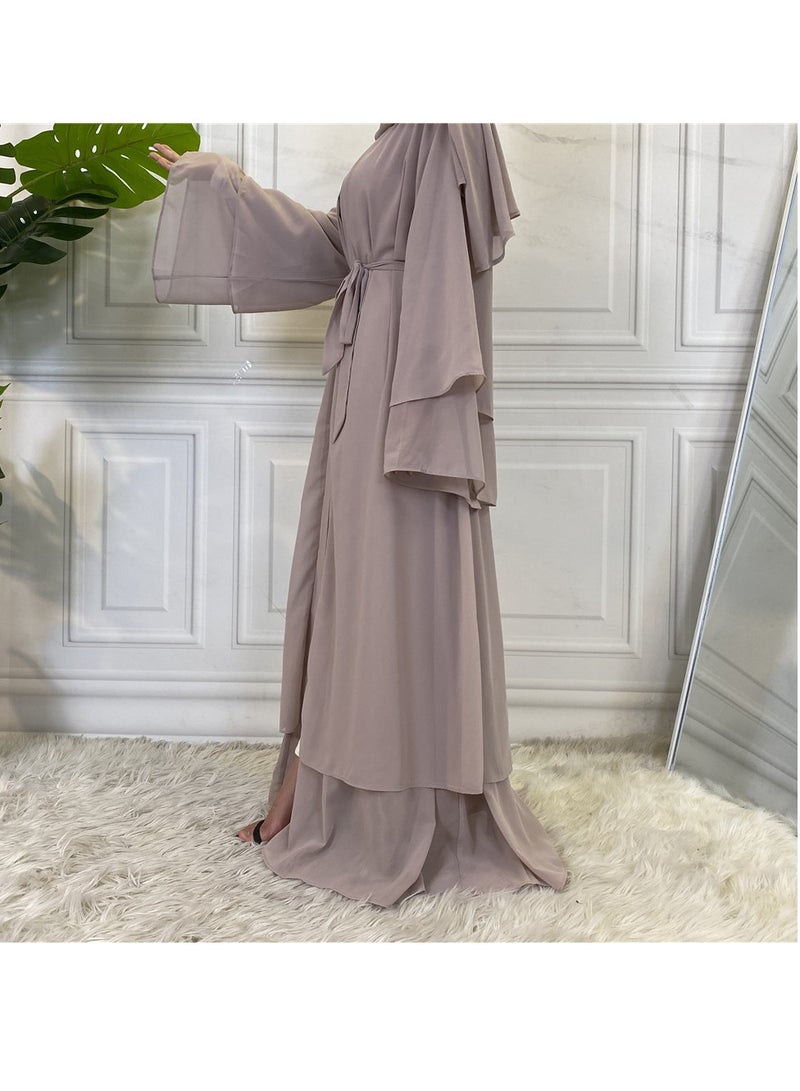 إسكدنيا Women Abaya, Comfortable Muslim Dress Solid Loose Fit Long Cardigan Hijab, Durable And Breathable Robe Open Front Kaftan Maxi Dress For Women Teens, (Size 2XL, Grey ) - Image 4