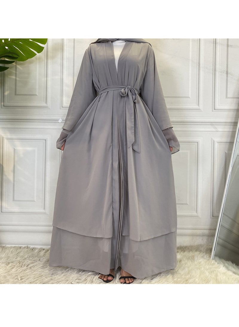 إسكدنيا Women Abaya, Comfortable Muslim Dress Solid Loose Fit Long Cardigan Hijab, Durable And Breathable Robe Open Front Kaftan Maxi Dress For Women Teens, (Size 2XL, Grey ) - Image 1