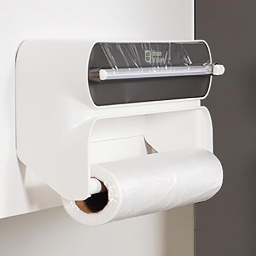 House of Quirk Magnetic Plastic Wrap Dispenser with Cutter, 3 in 1 Aluminum Foil and Plastic Wrap Organizer with Paper Towel Holder, Compatible with Cling Film, Tin Foil and Roti Paper Cutter (Brown) - Image 1