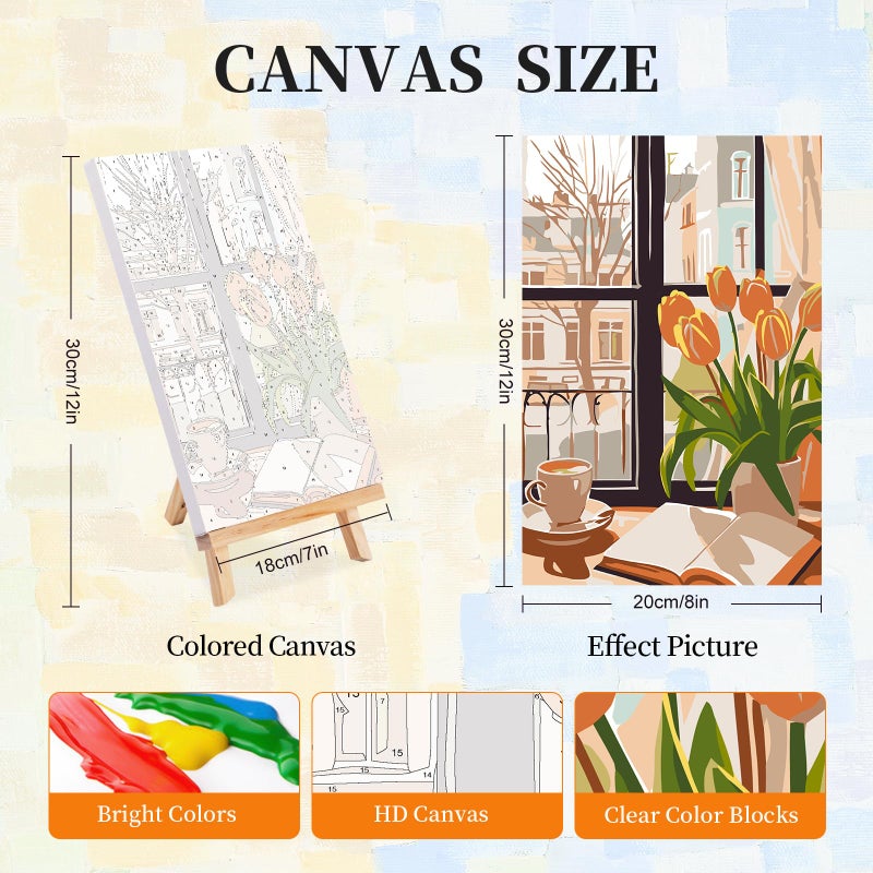 Okarina 4 Pack Paint by Numbers Kit for Adults with Frame Window Scenery, Framed Paint by Number for Adults Beginner with Wooden Easel, Coffee DIY Painting by Numbers Canvas Framed for Home Decor 8 x 12 Inch - Image 2