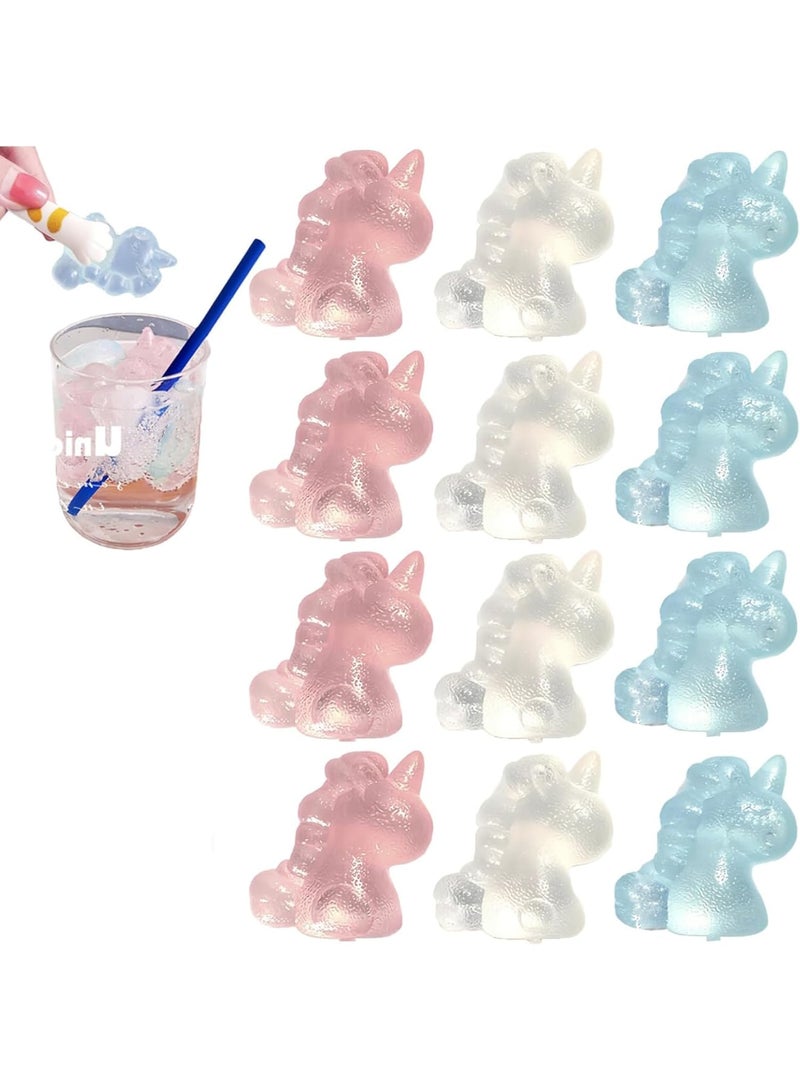 SOLARAE Reusable Ice Cubes for Drinks, 12Pcs Colorful Unicorn Shape Plastic Ice Cubes, Cocktails Like Whiskey, , or Coffee, Silicone Square Shapes, Dry Ice Cubes, Non Diluting (3 Colors) - Image 1