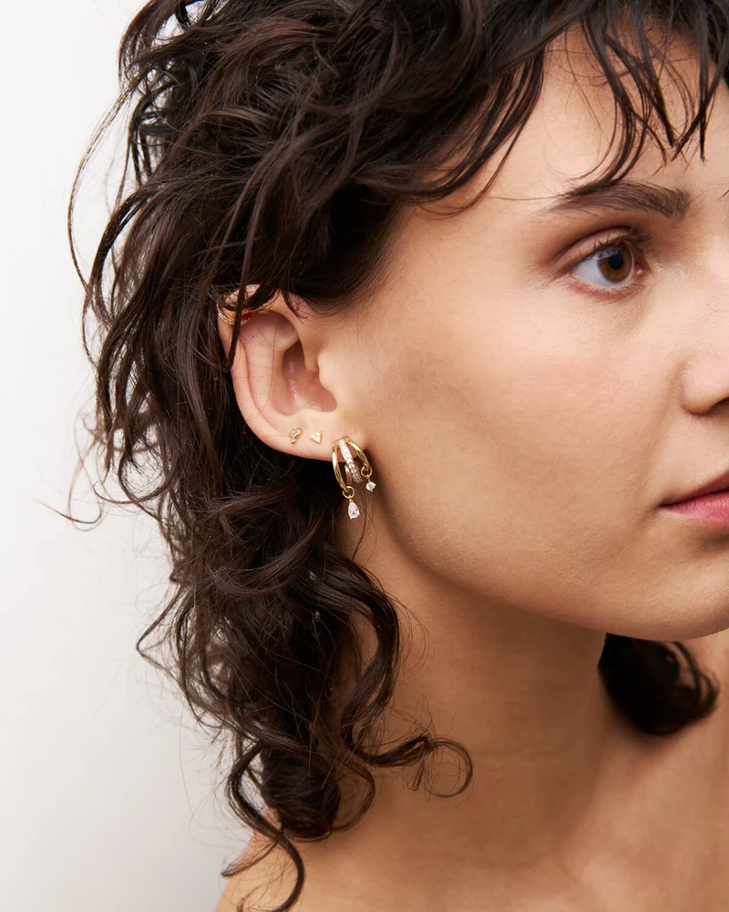 Rue Des Mill Three circle drop pendant earrings - SHAPES - Yellow gold