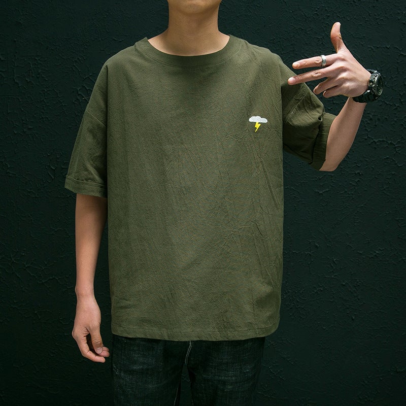 2021 Summer Men's Short Sleeve T-Shirt Men's Cotton and Linen Round Neck Casual Chinese Style Large Size Loose Half Sleeve T-Shirt Wholesale - Image 5