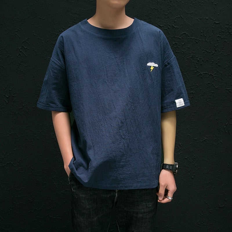 2021 Summer Men's Short Sleeve T-Shirt Men's Cotton and Linen Round Neck Casual Chinese Style Large Size Loose Half Sleeve T-Shirt Wholesale - Image 1