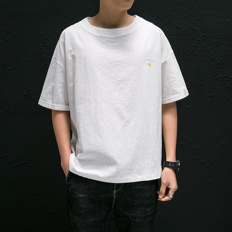 2021 Summer Men's Short Sleeve T-Shirt Men's Cotton and Linen Round Neck Casual Chinese Style Large Size Loose Half Sleeve T-Shirt Wholesale - Image 4