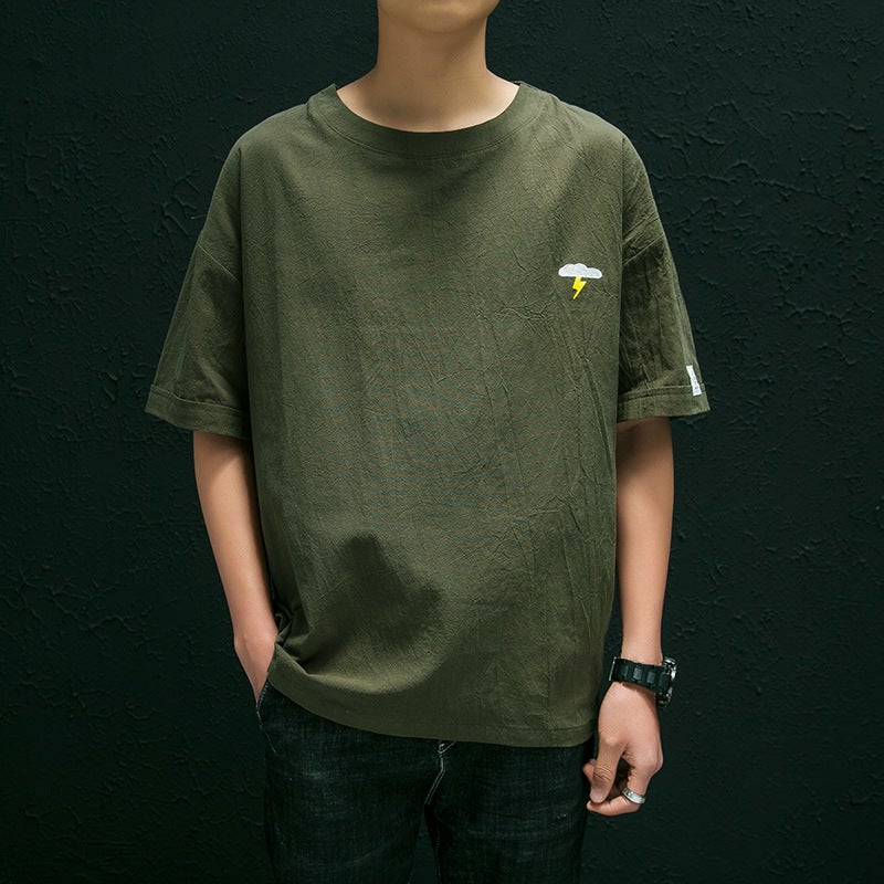 2021 Summer Men's Short Sleeve T-Shirt Men's Cotton and Linen Round Neck Casual Chinese Style Large Size Loose Half Sleeve T-Shirt Wholesale - Image 3