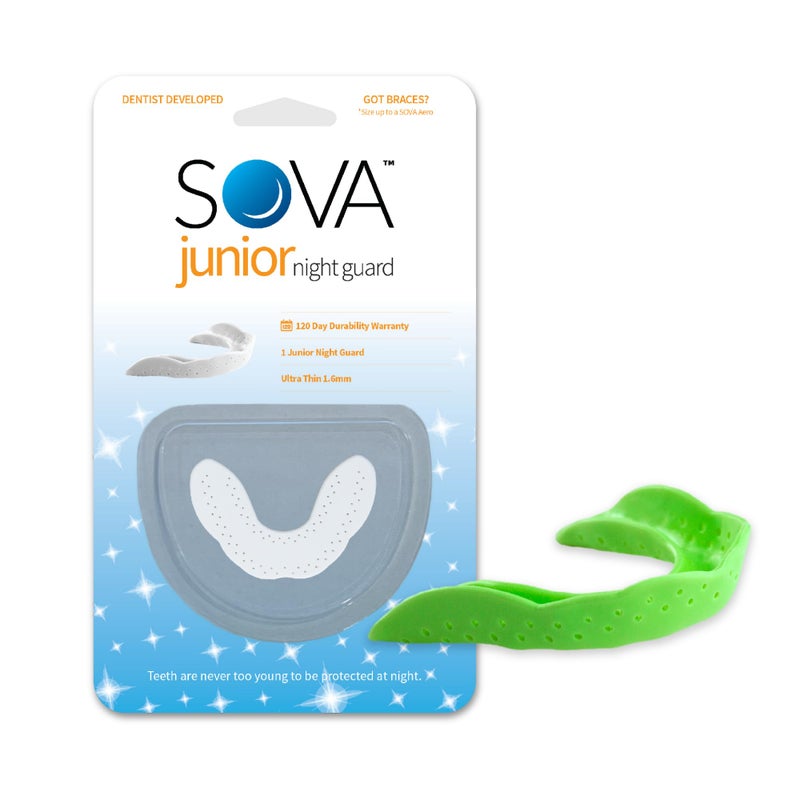SOVA Junior Night Guard Spring Green 16mm Thin CustomMolded Fit Protects Against Nighttime Teeth Grinding Clenching Odor Taste Free Remoldable Up to 20 Times Non Toxic
