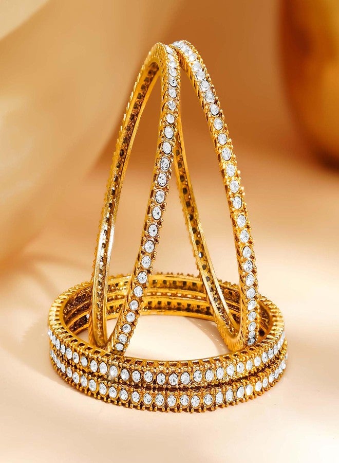 Rubans Set of 4 Gold Plated Cubic Zirconia Designer Bangles Statement Festive Traditional Jewellery for Women & Girls - Image 4
