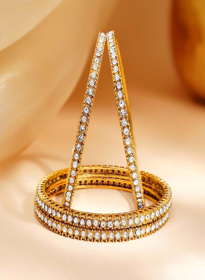 Rubans Set of 4 Gold Plated Cubic Zirconia Designer Bangles Statement Festive Traditional Jewellery for Women & Girls - Image 3