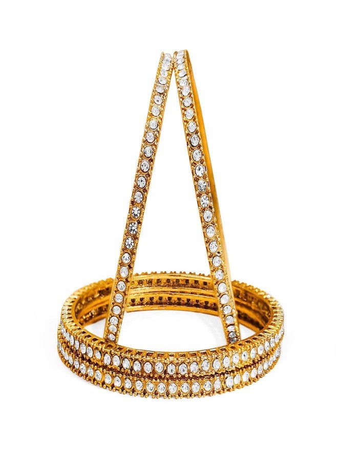 Rubans Set of 4 Gold Plated Cubic Zirconia Designer Bangles Statement Festive Traditional Jewellery for Women & Girls - Image 2
