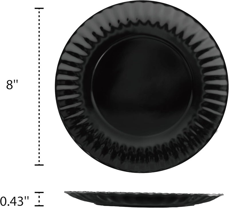 TP 8inch Melamine Dinner Plates Set of 8 Lightweight Serving Round Salad Plate for 8 Dessert Dishes for Indoors and Outdoors Black - Image 2