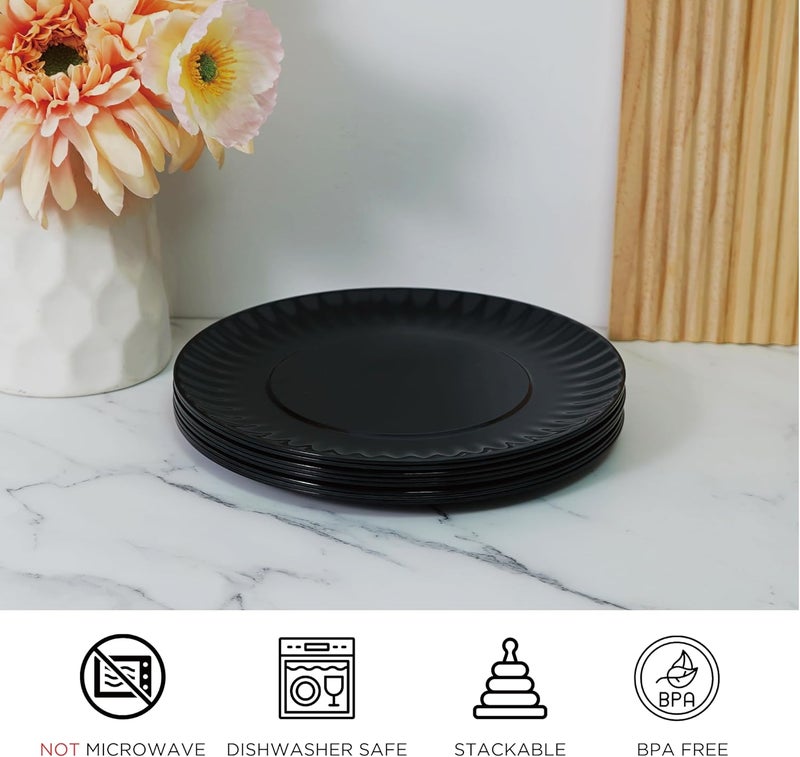 TP 8inch Melamine Dinner Plates Set of 8 Lightweight Serving Round Salad Plate for 8 Dessert Dishes for Indoors and Outdoors Black - Image 3