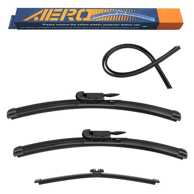 AERO Wipers Replacement for Ford Bronco not Sport Model 2024 2023 2022 2021 1717 Front 8 Rear AllSeason Windshield Wiper Blades with Extra Squeegee Refills 1Year Warranty Set of 3