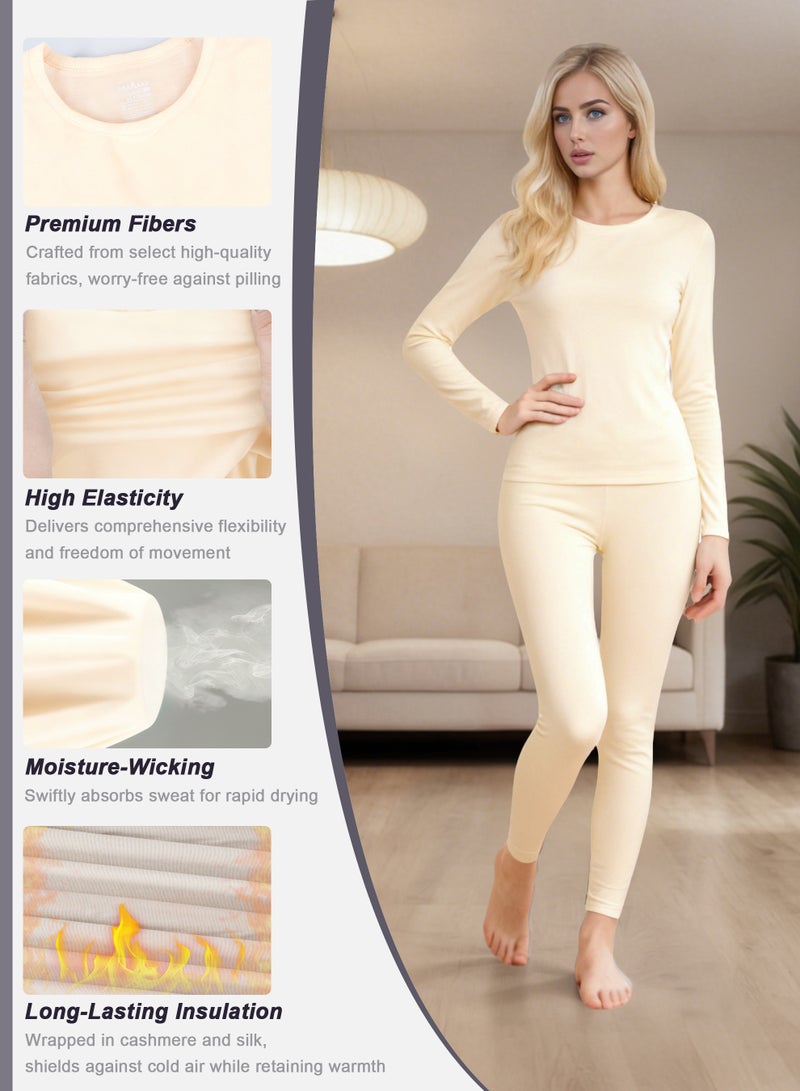 Necomi Women's Thermal Underwear Set with Fleece Lined Long Sleeve Base Layer and Pants Set, Fleece Lined Base Layer Pajamas, Suitable for Daily Wear and Outdoor Activities Such as Running, Working, Skiing, Hiking, Walking (Skin) - Image 2