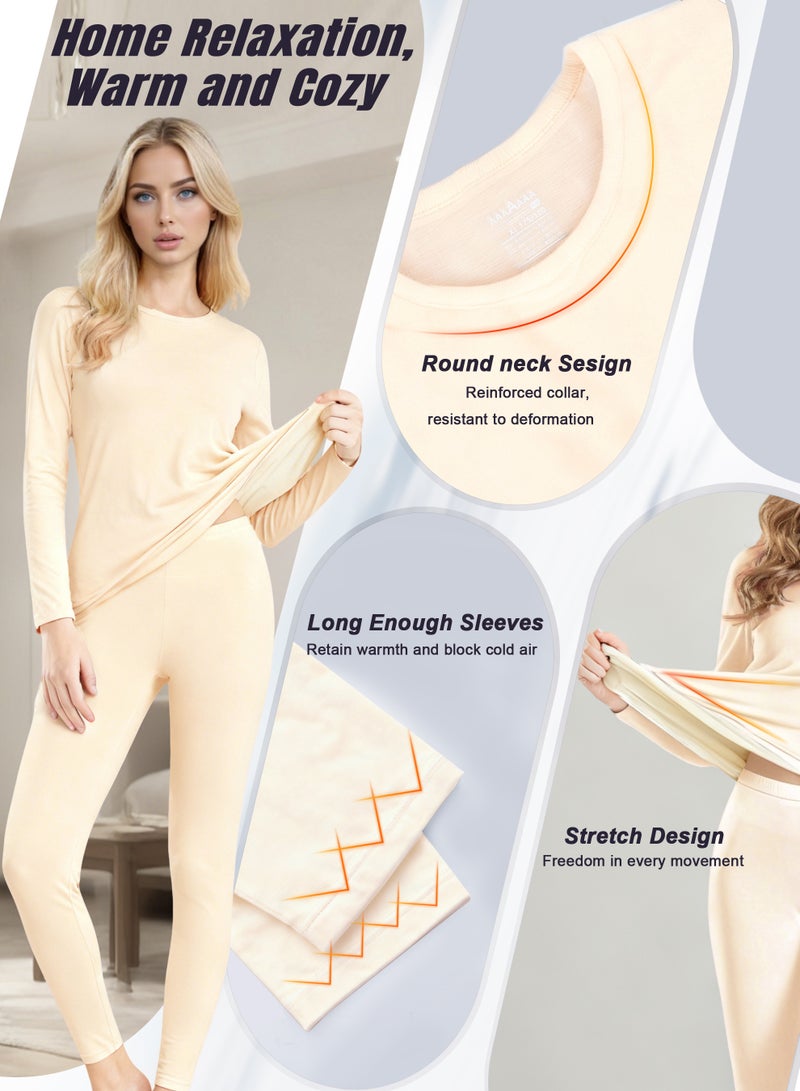 Necomi Women's Thermal Underwear Set with Fleece Lined Long Sleeve Base Layer and Pants Set, Fleece Lined Base Layer Pajamas, Suitable for Daily Wear and Outdoor Activities Such as Running, Working, Skiing, Hiking, Walking (Skin) - Image 4