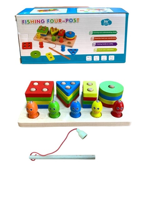 Children's game, W3-23 Arranging geometric shapes and fishing magnets game from Al Safwa Toys