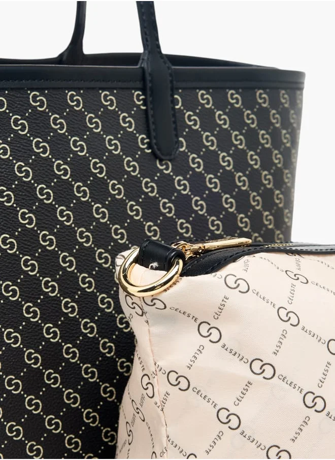 Celeste Womens Monogram Print Tote Bag With Double Handle And Pouch