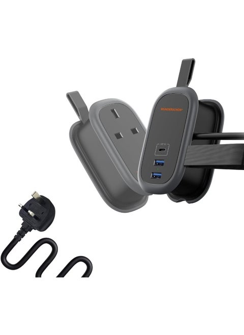 Compact Power Strip UK Outlets and Plug Power Extension 120 CM Cable Length Charging Ports USB Type A   USB Type C   Fire Resistant Surge Protection