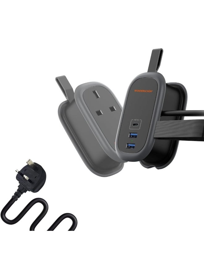 WUNDERSCHÖN - Compact Power Strip UK Outlets and Plug Power Extension 120 CM Cable Length Charging Ports USB Type A   USB Type C   Fire Resistant Surge Protection - Image 1