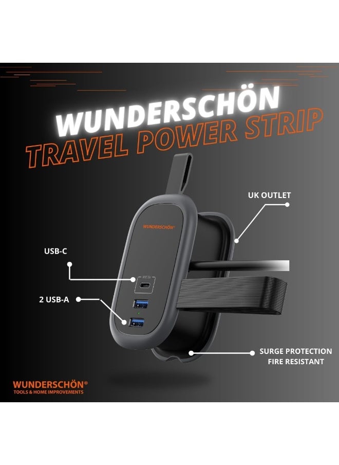 WUNDERSCHÖN - Compact Power Strip UK Outlets and Plug Power Extension 120 CM Cable Length Charging Ports USB Type A   USB Type C   Fire Resistant Surge Protection - Image 1