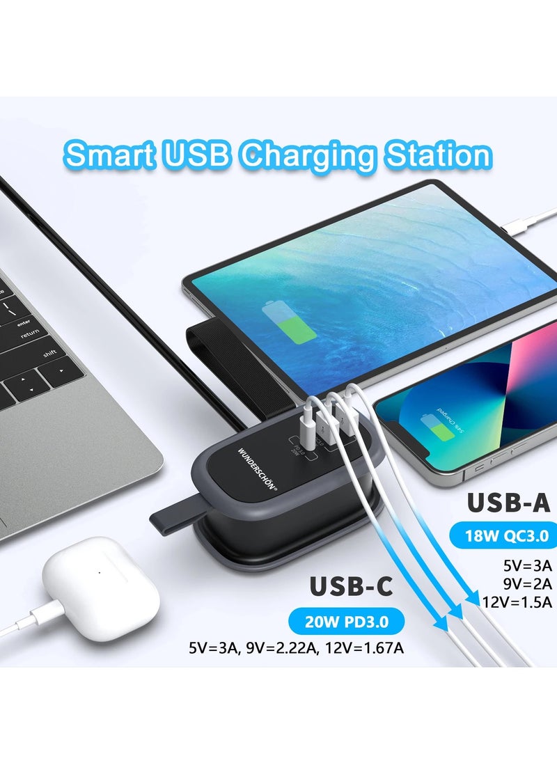 WUNDERSCHÖN - Compact Power Strip UK Outlets and Plug Power Extension 120 CM Cable Length Charging Ports USB Type A   USB Type C   Fire Resistant Surge Protection - Image 1
