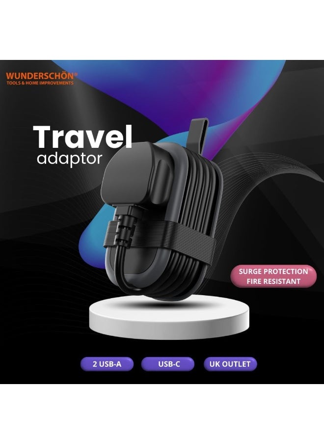 WUNDERSCHÖN - Compact Power Strip UK Outlets and Plug Power Extension 120 CM Cable Length Charging Ports USB Type A   USB Type C   Fire Resistant Surge Protection - Image 1