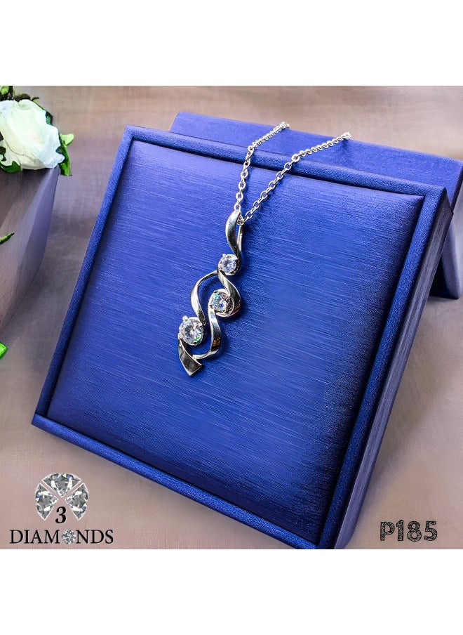 3Diamonds 3Diamonds Platinum-Plated Curved Pendant Necklace with Sparkling Crystals – Elegant & Modern Look  - Image 1