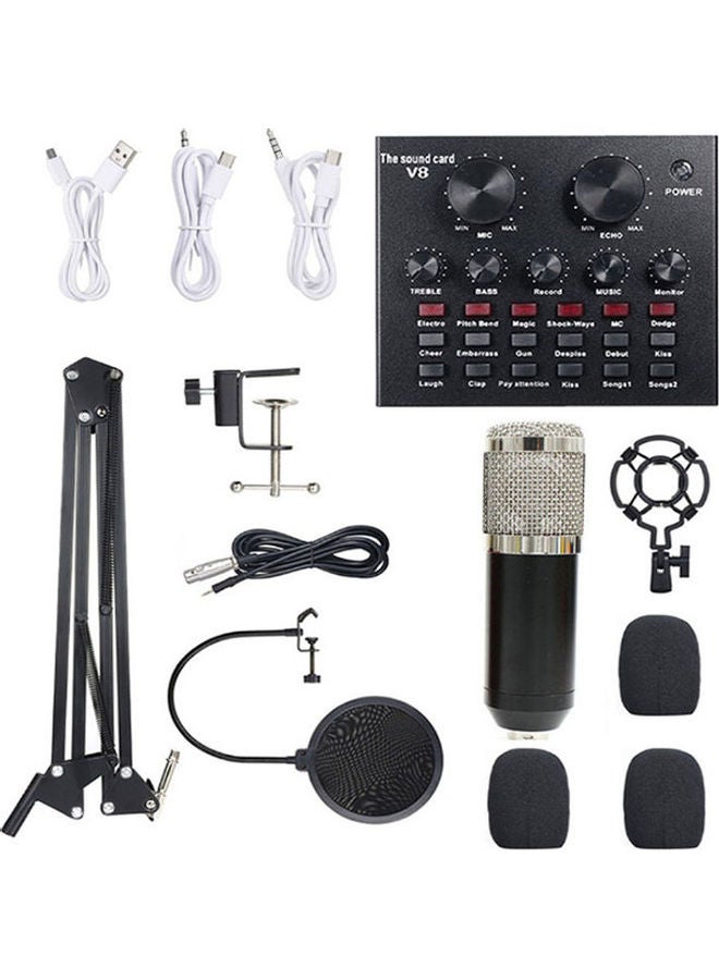 13-Piece Multi-Functional Live Sound Card Condenser Microphone with Suspension Scissor Kit ANY0062 Multicolour - Image 1