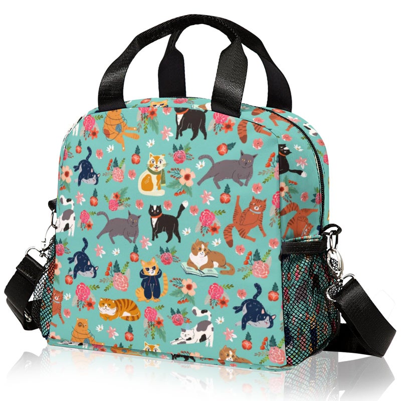 WOBAGMEN Lunch box KidsInsulated Cat Lunch Bag Cute Small Lunch Totebag Reusable Leakproof Lunch Bag With Shoulder Strap for Girls Boys Women School Work Picnic