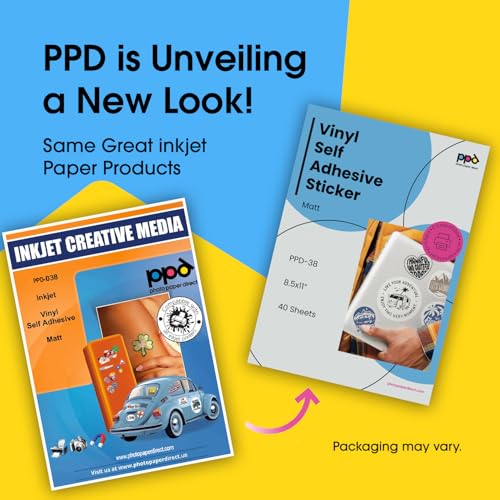 PPD Premium Printable Vinyl Sticker Paper for Inkjet Printer - 40 Sheets Matt Sticker Paper 8.5 x 11 - Self-Adhesive, Waterproof, Tear Resistant, Instant Dry - PPD-38-40 - Image 2