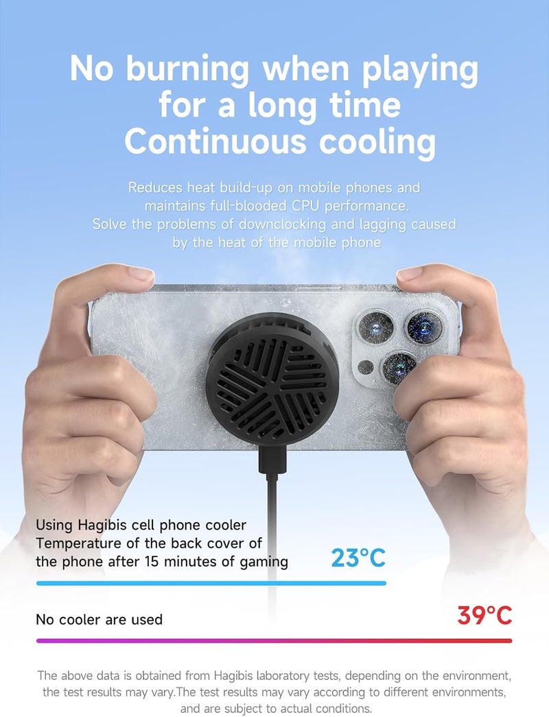 Hagibis Magnetic Cell Phone Cooler Ultrathin Cooling Fan Portable Lightweight Mobile Phone Radiator for iPhone 15 Pro Max, MagSafe Series, iPad Pro, Android, Tablet (Black) - Image 3