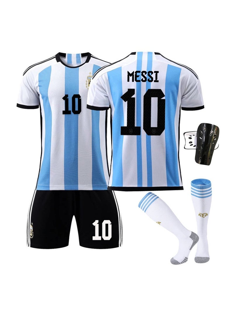 general 2022 World Cup Argentina football uniform No. 10 Messi correct home jersey set new children's adult size suitable for fans and friends as gifts 