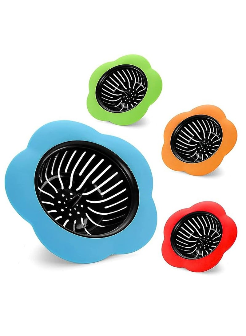CMGTYYD 4 Pack Sink Drain Strainer, Kitchen Sink Strainer, Flexible Silicone Kitchen Sink Strainer Basket, Flower Shape, Large Wide Rim 4.5 inch Diameter - Image 1